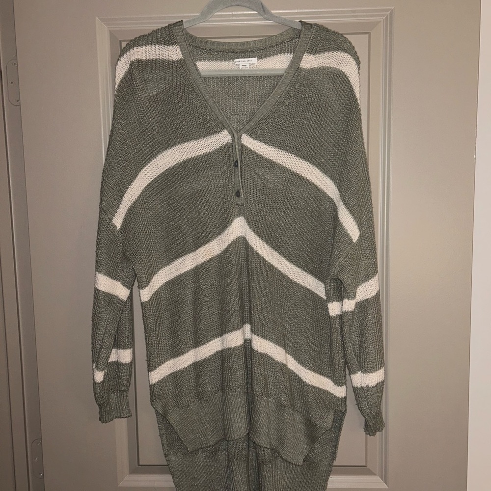 Green and white stripped sweater tunic